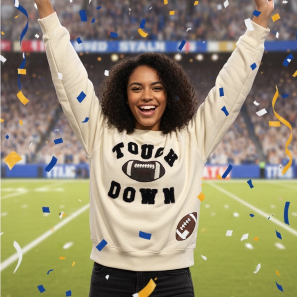 NWT Philosophy Cream Football Touchdown Sweatshirt NWT - Picture 3 of 3